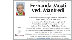 Annuncio funebre - Fernanda Mosti ved. Manfredi